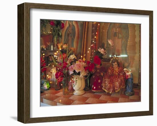 Altar with Candles, Flowers, and Spiritual Imagery for the Day of the Dead Celebration, Mexico-Judith Haden-Framed Photographic Print