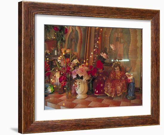Altar with Candles, Flowers, and Spiritual Imagery for the Day of the Dead Celebration, Mexico-Judith Haden-Framed Photographic Print