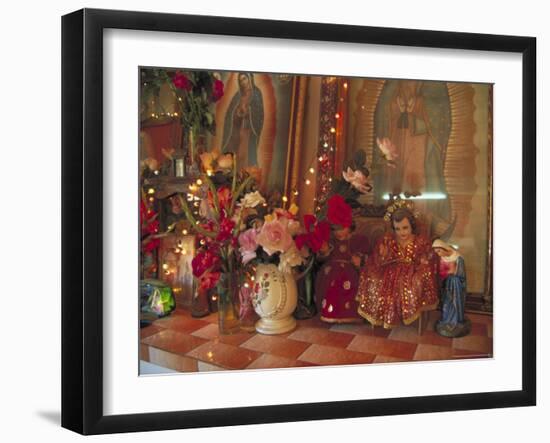 Altar with Candles, Flowers, and Spiritual Imagery for the Day of the Dead Celebration, Mexico-Judith Haden-Framed Photographic Print