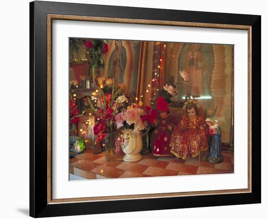 Altar with Candles, Flowers, and Spiritual Imagery for the Day of the Dead Celebration, Mexico-Judith Haden-Framed Photographic Print