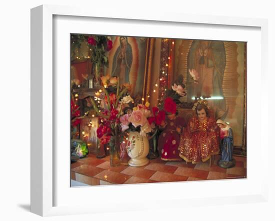 Altar with Candles, Flowers, and Spiritual Imagery for the Day of the Dead Celebration, Mexico-Judith Haden-Framed Photographic Print