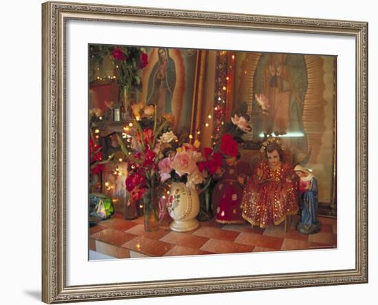 Altar with Candles, Flowers, and Spiritual Imagery for the Day of the Dead Celebration, Mexico-Judith Haden-Framed Photographic Print