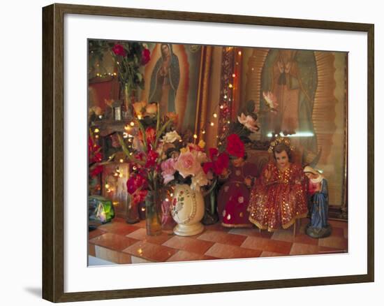 Altar with Candles, Flowers, and Spiritual Imagery for the Day of the Dead Celebration, Mexico-Judith Haden-Framed Photographic Print