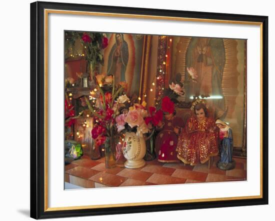 Altar with Candles, Flowers, and Spiritual Imagery for the Day of the Dead Celebration, Mexico-Judith Haden-Framed Photographic Print