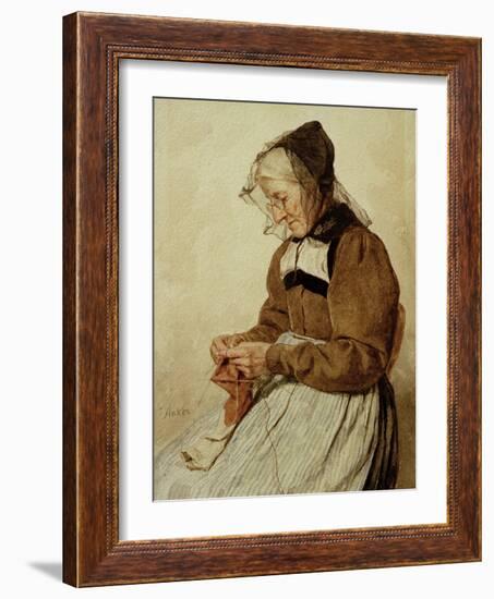 Alte Frau strickend (Old Woman Knitting)-Albert Anker-Framed Giclee Print