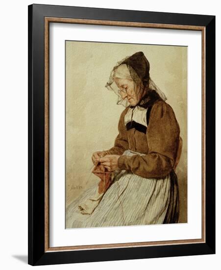 Alte Frau strickend (Old Woman Knitting)-Albert Anker-Framed Giclee Print