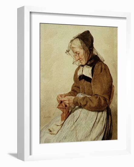 Alte Frau strickend (Old Woman Knitting)-Albert Anker-Framed Giclee Print