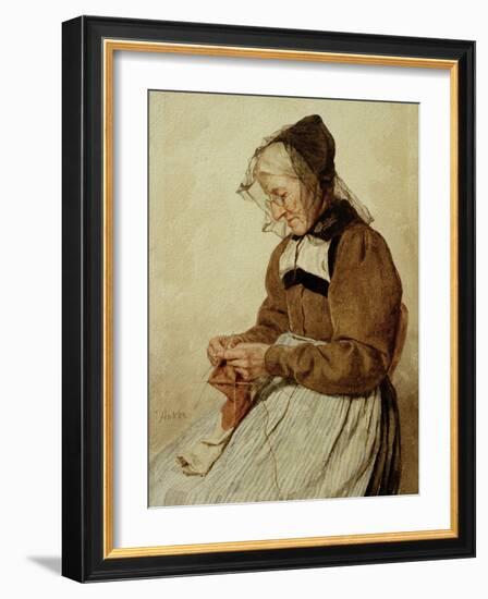 Alte Frau strickend (Old Woman Knitting)-Albert Anker-Framed Giclee Print