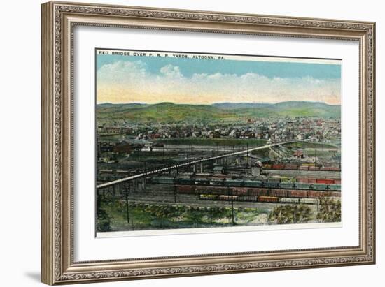 Altoona, Pennsylvania - Aerial View of Red Bridge, Penn Rail Yards-Lantern Press-Framed Art Print