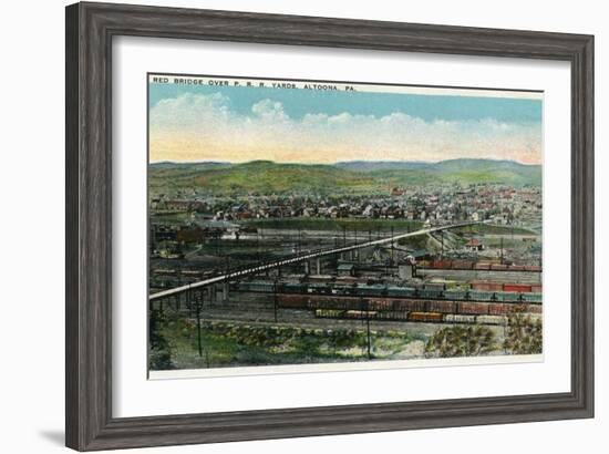 Altoona, Pennsylvania - Aerial View of Red Bridge, Penn Rail Yards-Lantern Press-Framed Art Print