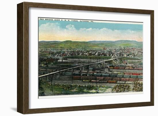 Altoona, Pennsylvania - Aerial View of Red Bridge, Penn Rail Yards-Lantern Press-Framed Art Print