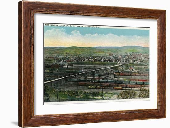 Altoona, Pennsylvania - Aerial View of Red Bridge, Penn Rail Yards-Lantern Press-Framed Art Print