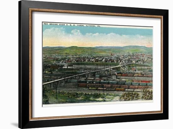 Altoona, Pennsylvania - Aerial View of Red Bridge, Penn Rail Yards-Lantern Press-Framed Art Print