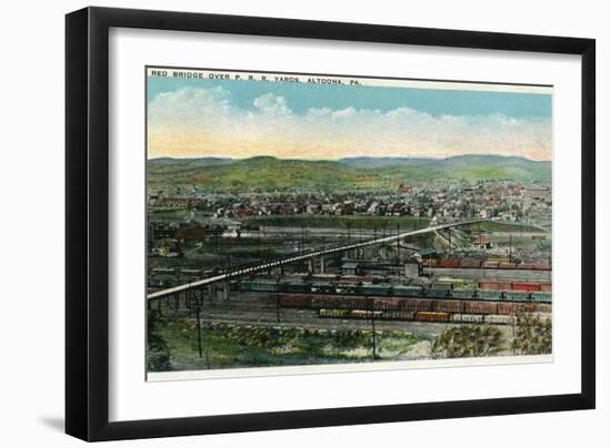 Altoona, Pennsylvania - Aerial View of Red Bridge, Penn Rail Yards-Lantern Press-Framed Art Print