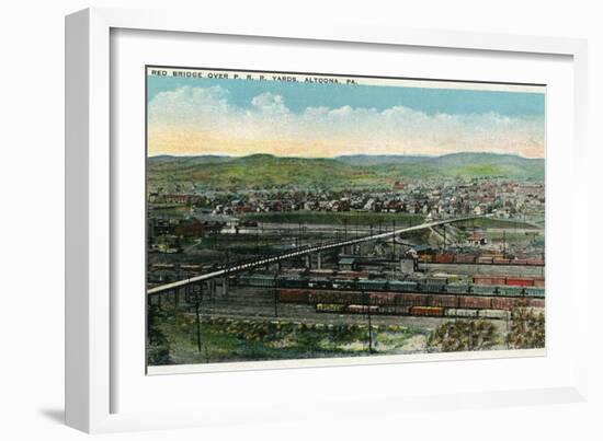 Altoona, Pennsylvania - Aerial View of Red Bridge, Penn Rail Yards-Lantern Press-Framed Art Print