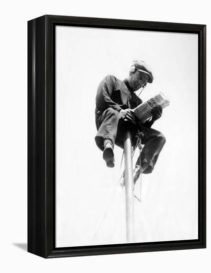 Alvin 'Shipwreck' Kelly Sitting on a 39 Foot Flagpole Atop Eight-Story Hotel St Francis in Newark-null-Framed Stretched Canvas