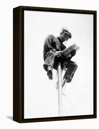 Alvin 'Shipwreck' Kelly Sitting on a 39 Foot Flagpole Atop Eight-Story Hotel St Francis in Newark-null-Framed Stretched Canvas