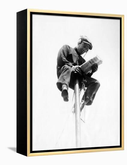 Alvin 'Shipwreck' Kelly Sitting on a 39 Foot Flagpole Atop Eight-Story Hotel St Francis in Newark-null-Framed Stretched Canvas