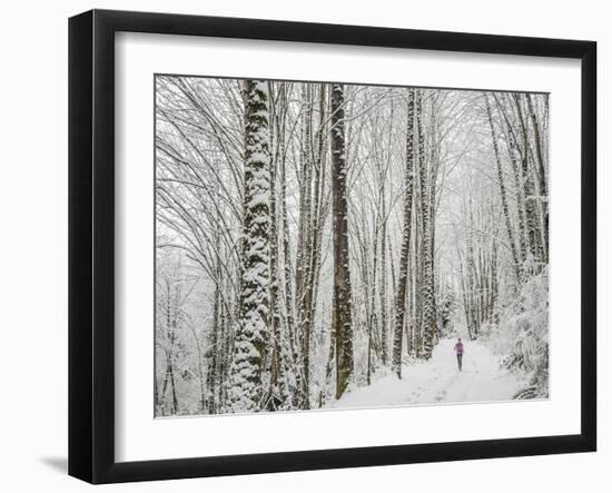 Alyson Dimmitt Gnam Trail Running in the Cascades.  Winter in Washington.-Steven Gnam-Framed Photographic Print