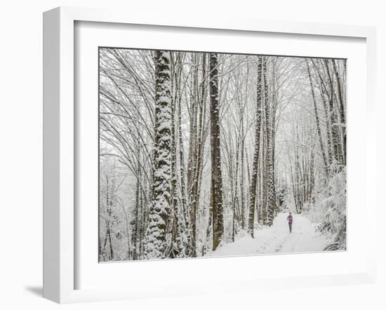 Alyson Dimmitt Gnam Trail Running in the Cascades.  Winter in Washington.-Steven Gnam-Framed Photographic Print