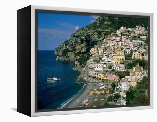 Amalfi Coast, Coastal View and Village, Positano, Campania, Italy-Steve Vidler-Framed Premier Image Canvas