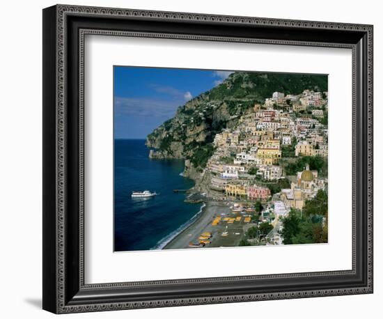 Amalfi Coast, Coastal View and Village, Positano, Campania, Italy-Steve Vidler-Framed Photographic Print