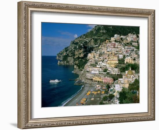 Amalfi Coast, Coastal View and Village, Positano, Campania, Italy-Steve Vidler-Framed Photographic Print