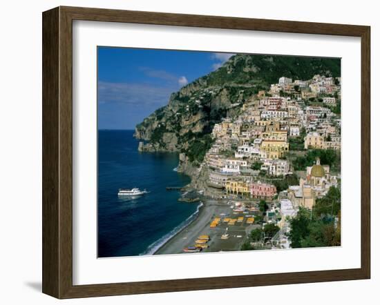 Amalfi Coast, Coastal View and Village, Positano, Campania, Italy-Steve Vidler-Framed Photographic Print