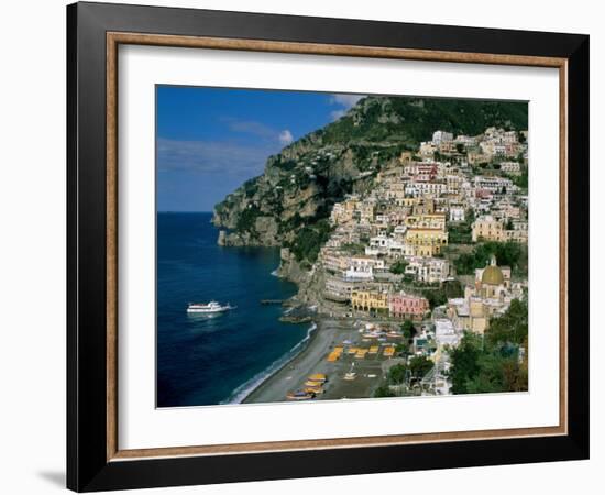 Amalfi Coast, Coastal View and Village, Positano, Campania, Italy-Steve Vidler-Framed Photographic Print