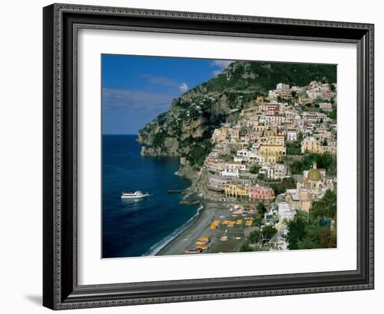 Amalfi Coast, Coastal View and Village, Positano, Campania, Italy-Steve Vidler-Framed Photographic Print