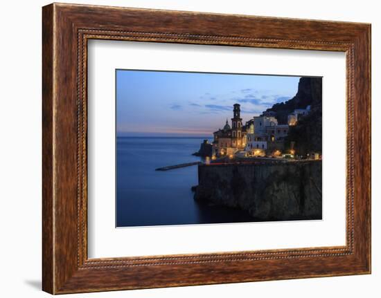 Amalfi Coast Road Light Trails from Cars with Church of Santa Maria Maddalena at Blue Hour-Eleanor Scriven-Framed Photographic Print