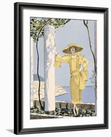 Amalfi, Illustration of a Woman in a Yellow Dress by Worth, 1922-Georges Barbier-Framed Giclee Print