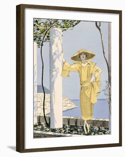 Amalfi, Illustration of a Woman in a Yellow Dress by Worth, 1922-Georges Barbier-Framed Giclee Print