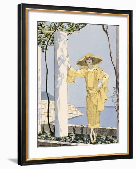 Amalfi, Illustration of a Woman in a Yellow Dress by Worth, 1922-Georges Barbier-Framed Giclee Print