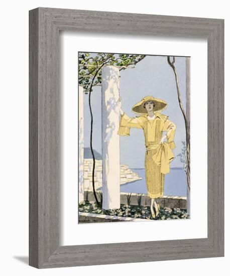 Amalfi, Illustration of a Woman in a Yellow Dress by Worth, 1922-Georges Barbier-Framed Giclee Print