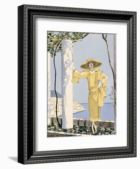 Amalfi, Illustration of a Woman in a Yellow Dress by Worth, 1922-Georges Barbier-Framed Giclee Print