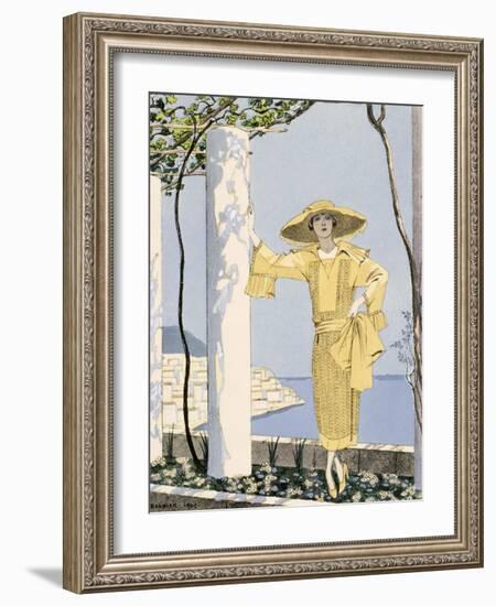 Amalfi, Illustration of a Woman in a Yellow Dress by Worth, 1922-Georges Barbier-Framed Giclee Print