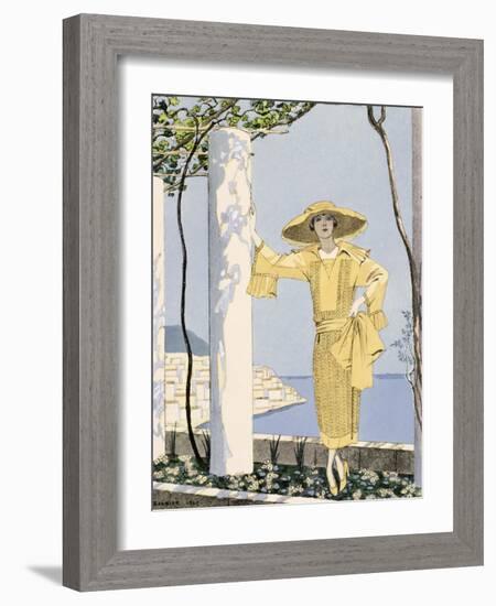 Amalfi, Illustration of a Woman in a Yellow Dress by Worth, 1922-Georges Barbier-Framed Giclee Print