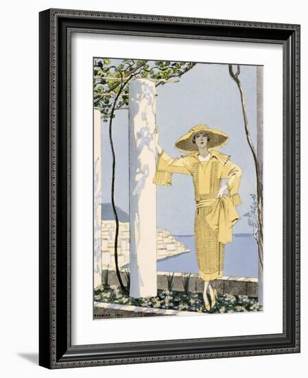 Amalfi, Illustration of a Woman in a Yellow Dress by Worth, 1922-Georges Barbier-Framed Giclee Print