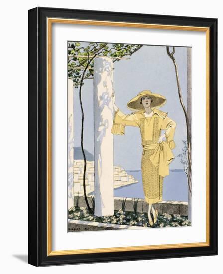 Amalfi, Illustration of a Woman in a Yellow Dress by Worth, 1922-Georges Barbier-Framed Giclee Print