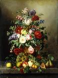 A Still Life with Assorted Flowers, Fruit and Insects on a Ledge-Amalie Kaercher-Giclee Print