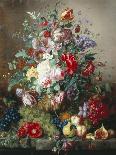 A Still Life with Assorted Flowers, Fruit and Insects on a Ledge-Amalie Kaercher-Framed Premier Image Canvas