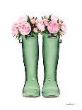 Green Rain Boots with Peony-Amanda Greenwood-Art Print