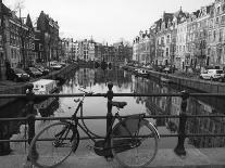Black and White Imge of an Old Bicycle by the Singel Canal, Amsterdam, Netherlands, Europe-Amanda Hall-Photographic Print