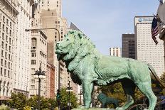 One of Two Bronze Lion Statues Outside the Art Institute of Chicago-Amanda Hall-Photographic Print