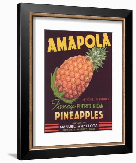Amapola Pineapple Label - Corozal, PR-Lantern Press-Framed Art Print