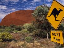 Alice Springs, Traffic Sign Beside Road Through Outback, Red Rocks of Olgas Behind, Australia-Amar Grover-Photographic Print