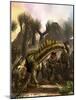 Amargasaurus Is Fending Off a Pack of Carnotaurus-Stocktrek Images-Mounted Art Print