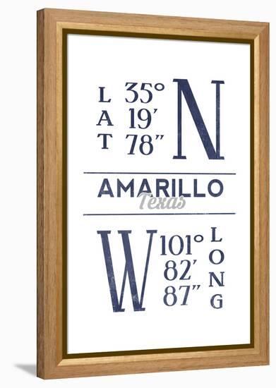 Amarillo, Texas - Latitude and Longitude (Blue)-Lantern Press-Framed Stretched Canvas