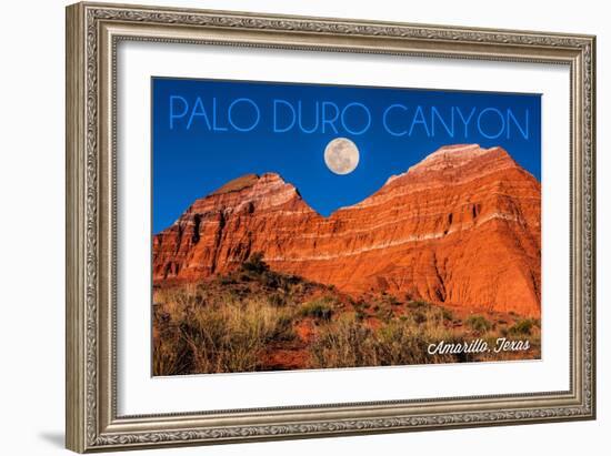 Amarillo, Texas - Palo Duro Canyon - Moon and Red Rock-Lantern Press-Framed Art Print